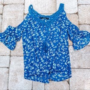 Blue floral cold shoulder